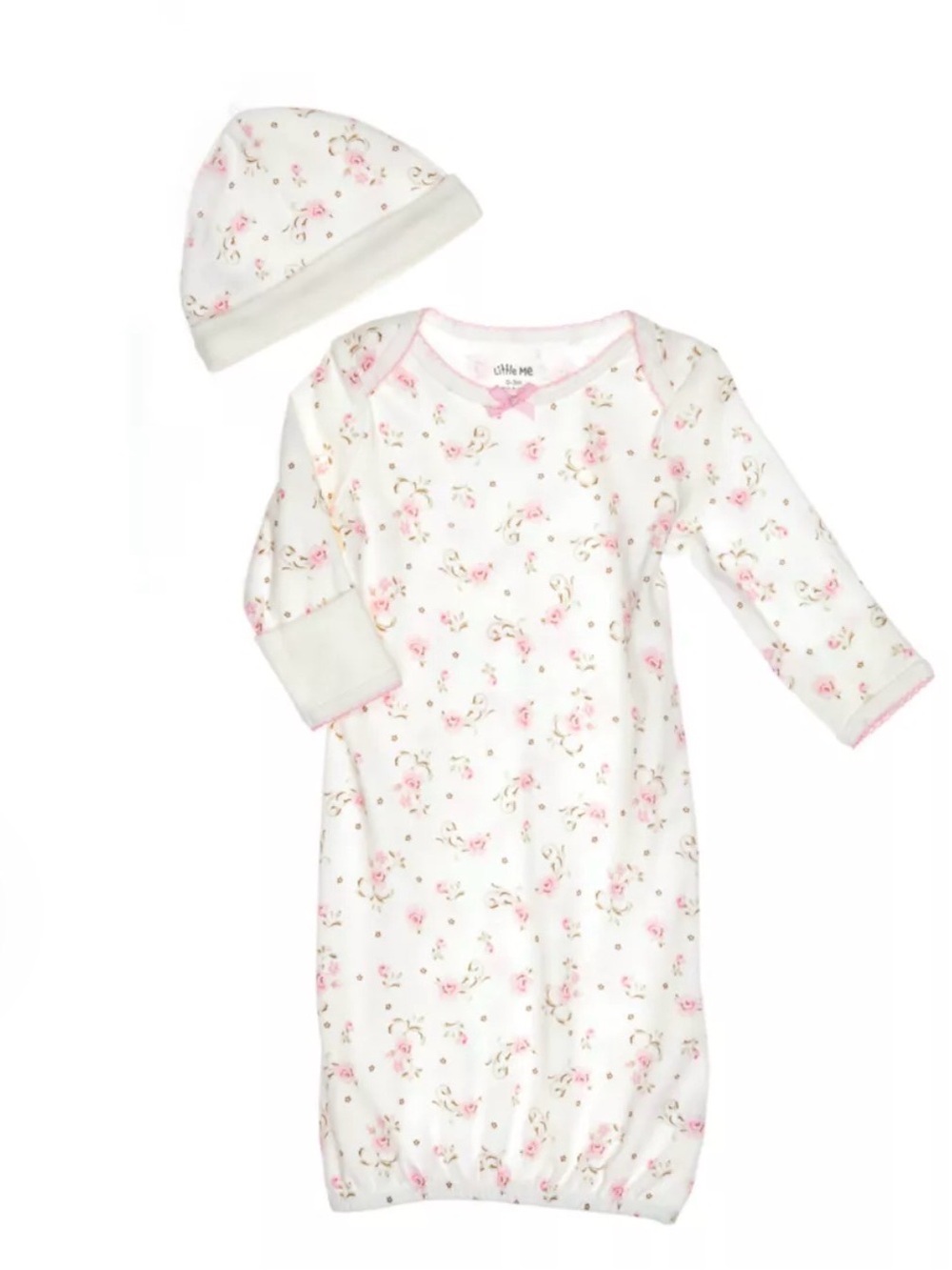 Baby girl little me rose gown with hat